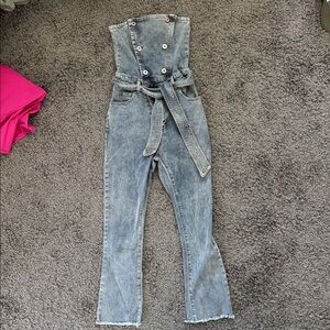 Kittenish Strapless Denim Jumpsuit